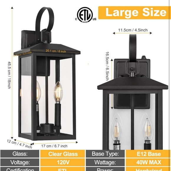 Large Outdoor Light Fixtures Black - Picture 2 of 8